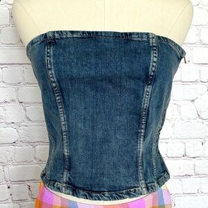ZARA Strapless Cropped Corset-Style Blue Denim Tube Top—NWT—L